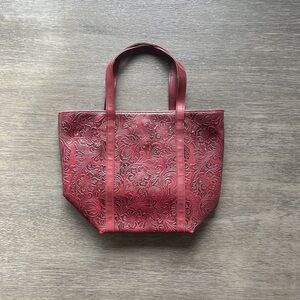 Victoria’s Secret Burgundy Wine colored floral carved faux leather tote purse